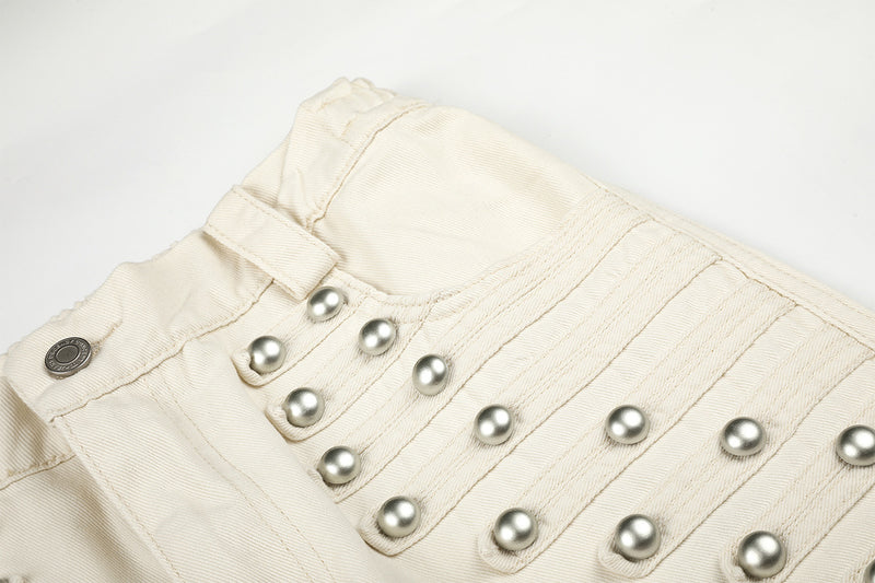 Wide-Leg Studded Pants – Retro American Vintage Metal Rivet Wide Leg Trousers
