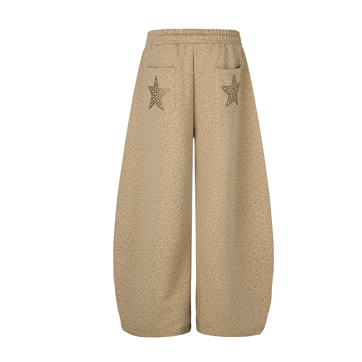 Pantalon de survêtement léopard à jambes larges avec étoiles dorées cloutées