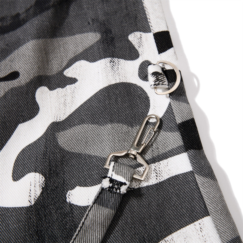 Men's Bell Bottom Pants – Colorblock Camo Punk Flare Trousers with Strap Detail