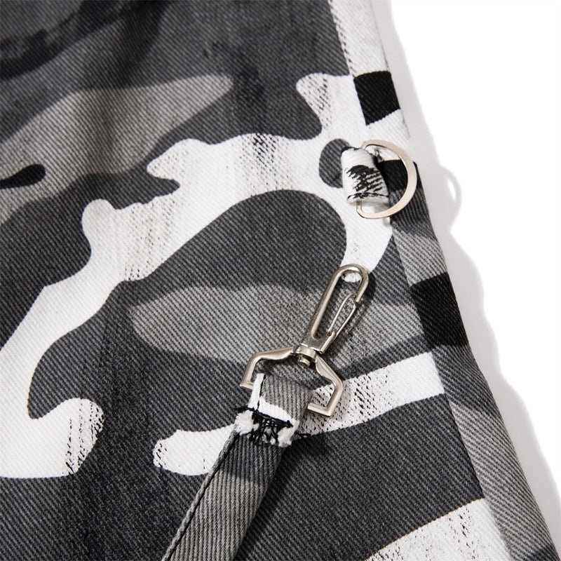 Men's Bell Bottom Pants – Colorblock Camo Punk Flare Trousers with Strap Detail