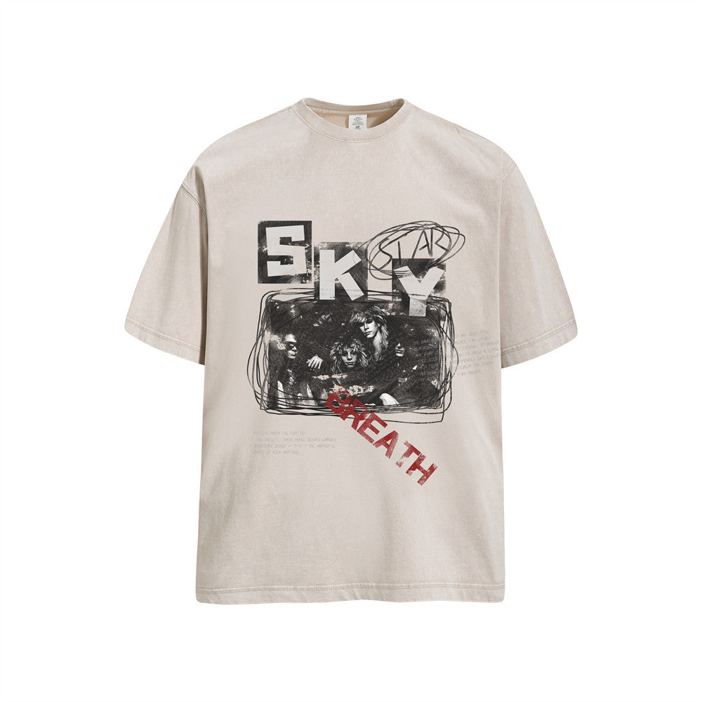 Oversized Acid Wash Band Graphic T-Shirt – SKY Stars Print
