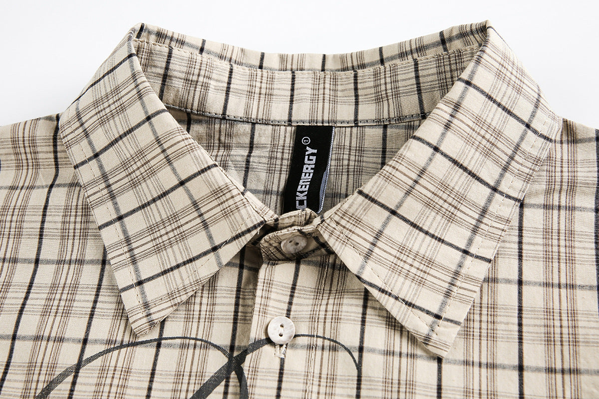 Camisa de Manga Larga de Cuadros para Hombre con Estampado Gráfico de Letras Vintage