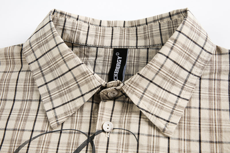 Camisa de Manga Larga de Cuadros para Hombre con Estampado Gráfico de Letras Vintage