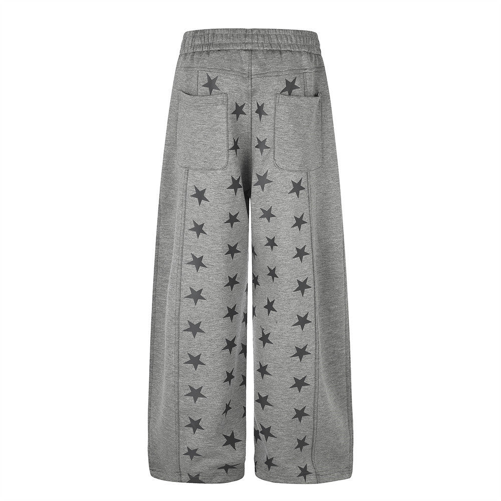 Pantalon de survêtement à jambes larges et imprimé étoiles – Polaire gris chiné à empiècement contrasté