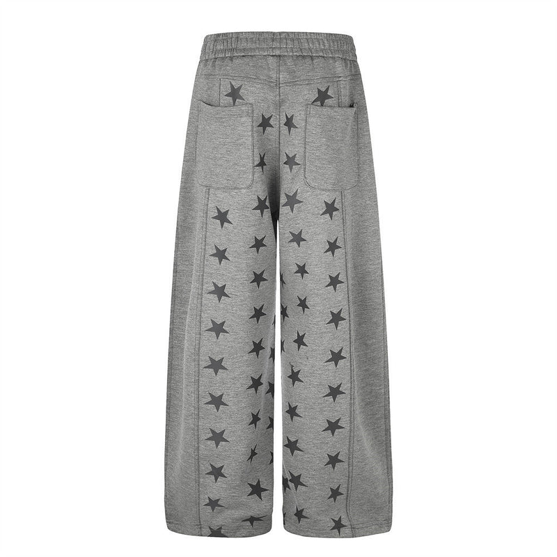 Pantalon de survêtement à jambes larges et imprimé étoiles – Polaire gris chiné à empiècement contrasté