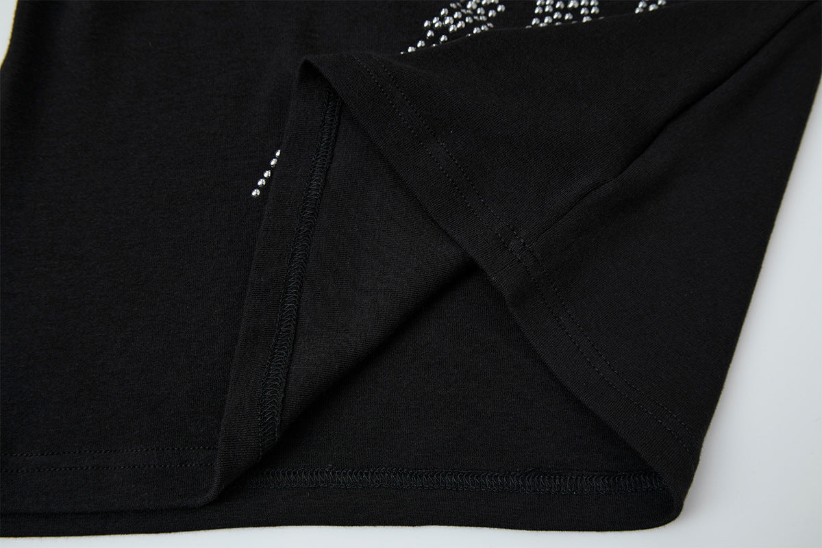 Rhinestone Dragon Mock Neck Quarter-Zip Long Sleeve Shirt