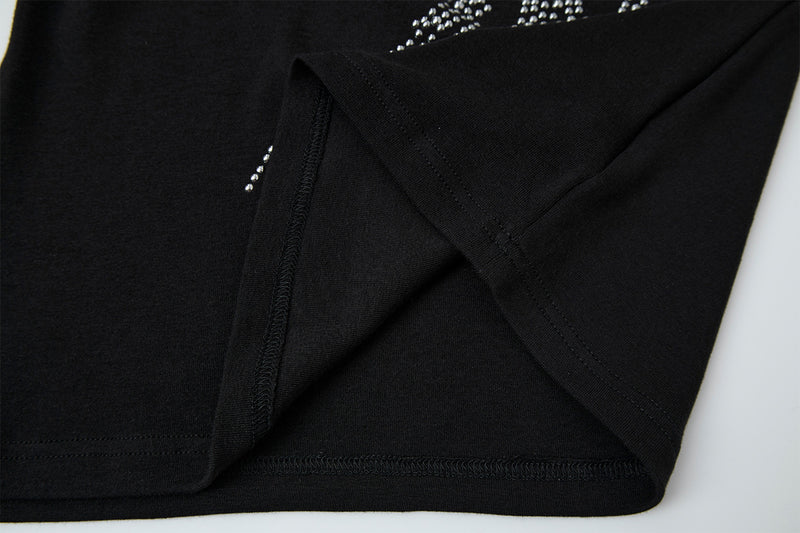Rhinestone Dragon Mock Neck Quarter-Zip Long Sleeve Shirt
