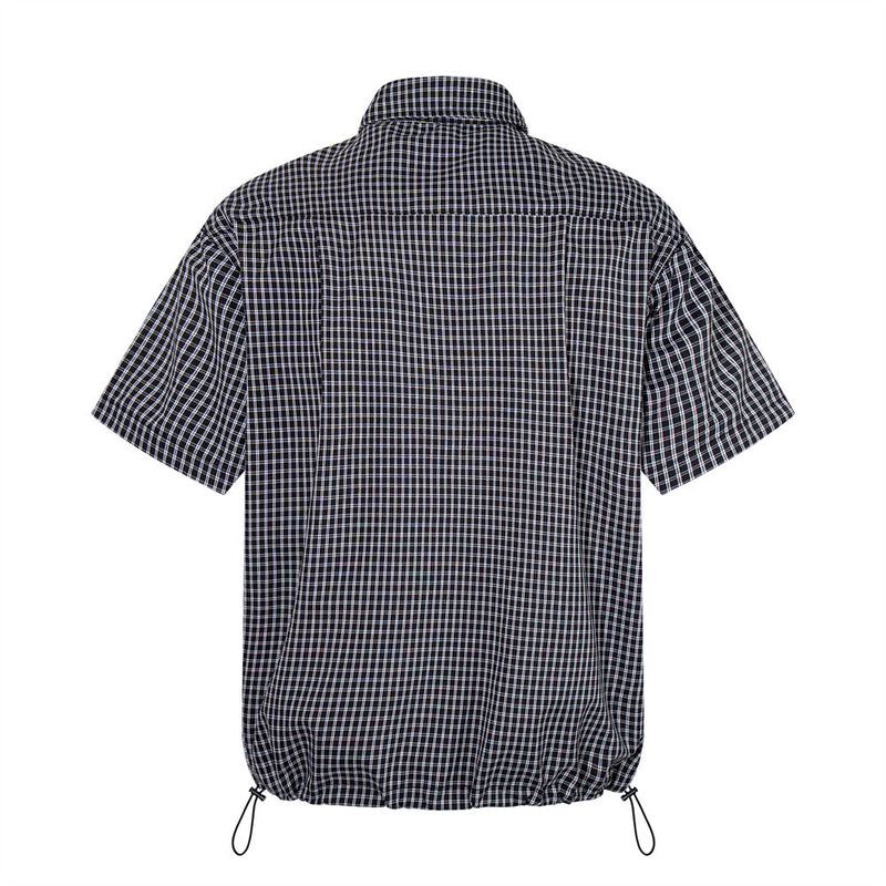 Men's Plaid Short Sleeve Shirt with Drawstring Hem | Oversized Workwear Style