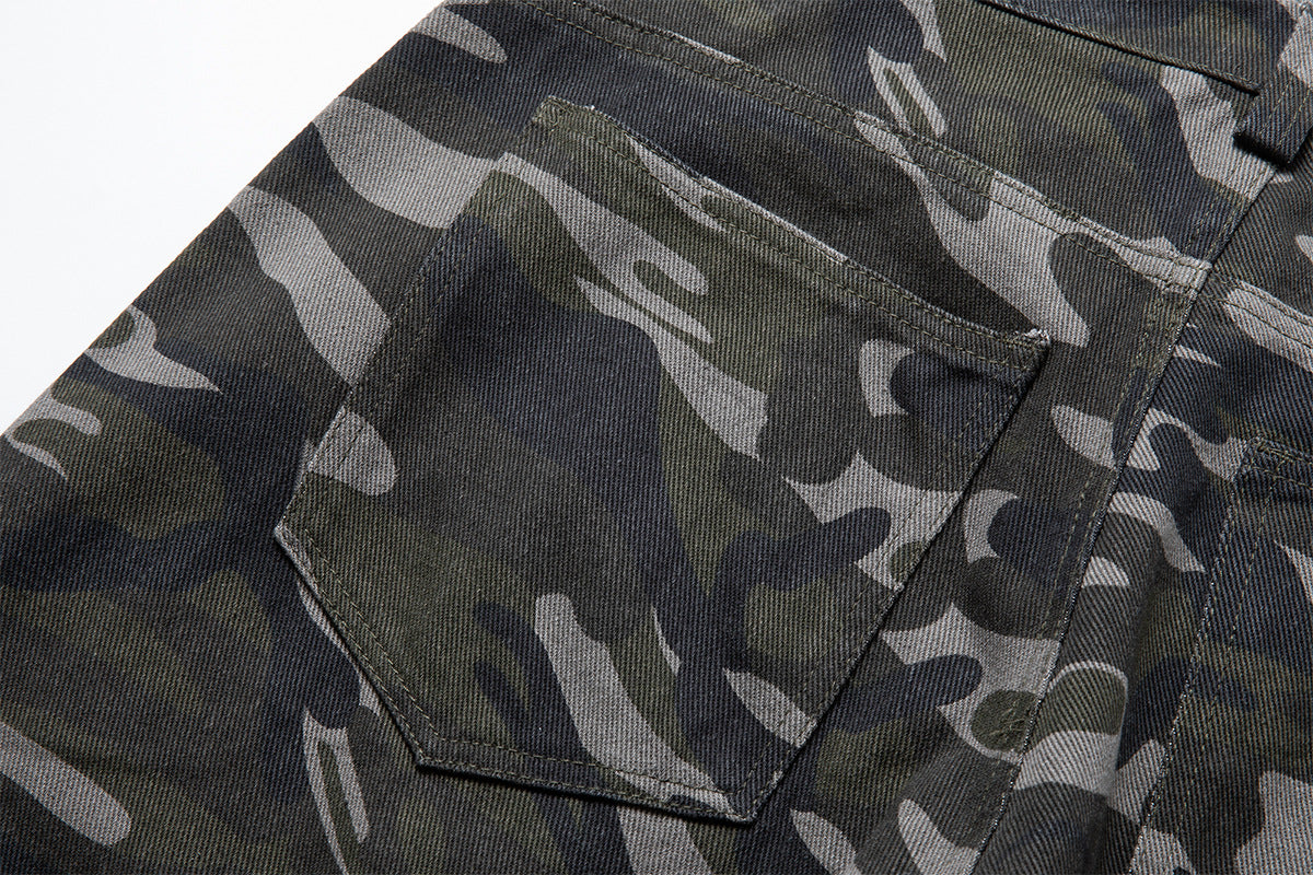 Pantalon cargo camouflage à jambes larges – Streetwear américain vintage délavé