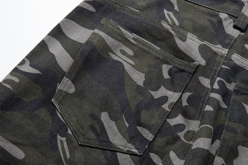 Pantalon cargo camouflage à jambes larges – Streetwear américain vintage délavé