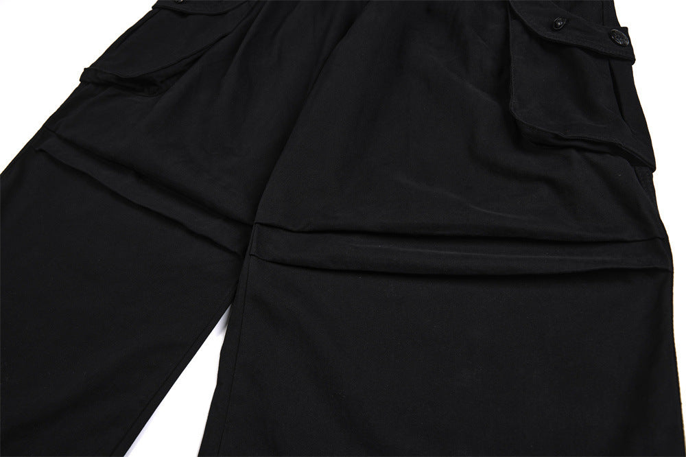 Black Cargo Pants Men – Wide Leg Double-Breasted High-Street Trousers