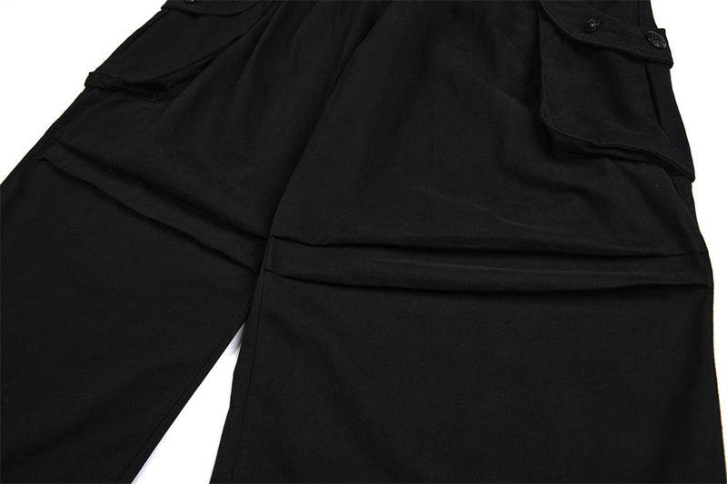 Black Cargo Pants Men – Wide Leg Double-Breasted High-Street Trousers