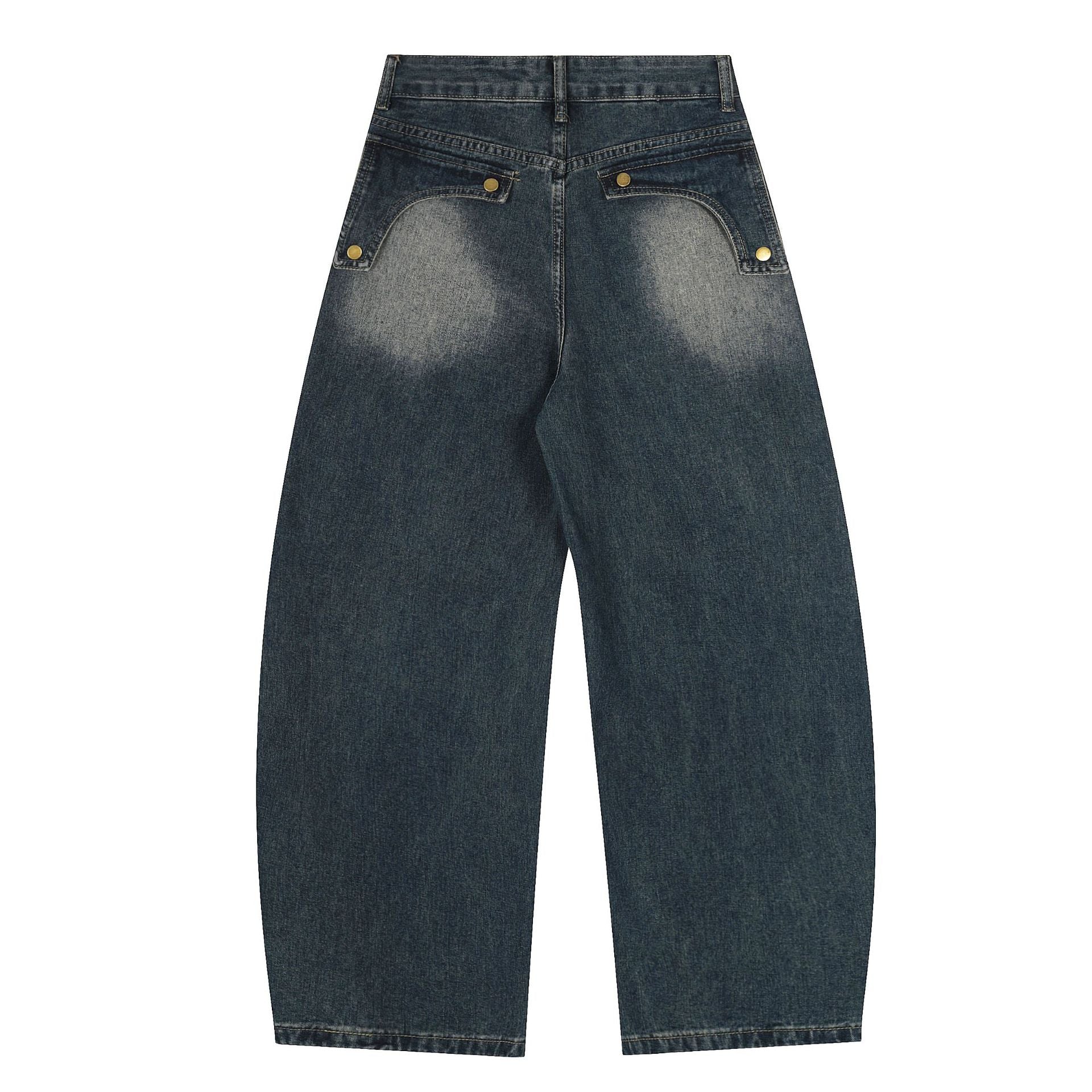 Baggy Jeans with Celestial Embroidery, Raw-Edge Seam & Wide Leg — Unisex Vintage
