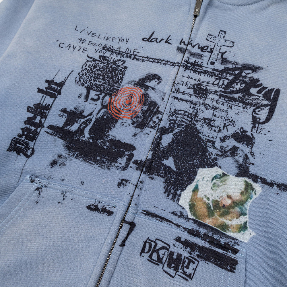 Men's Oversized Zip-Up Hoodie – Washed Grunge Graffiti Graphic with Distressed