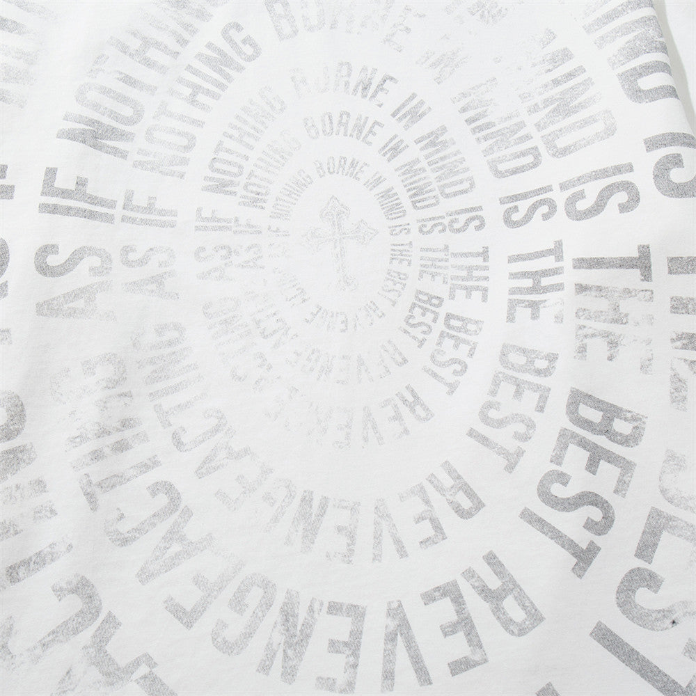 T-shirt oversize à manches longues graphique – Imprimé texte spiralé usé, col rond