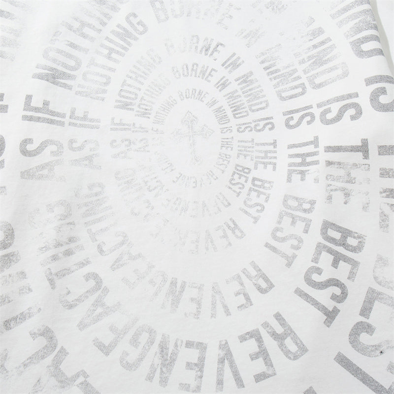 T-shirt oversize à manches longues graphique – Imprimé texte spiralé usé, col rond