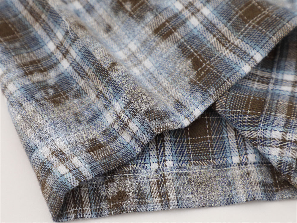 American Vintage Tie-Dye Plaid Short Sleeve Shirt with Dragon Graphic