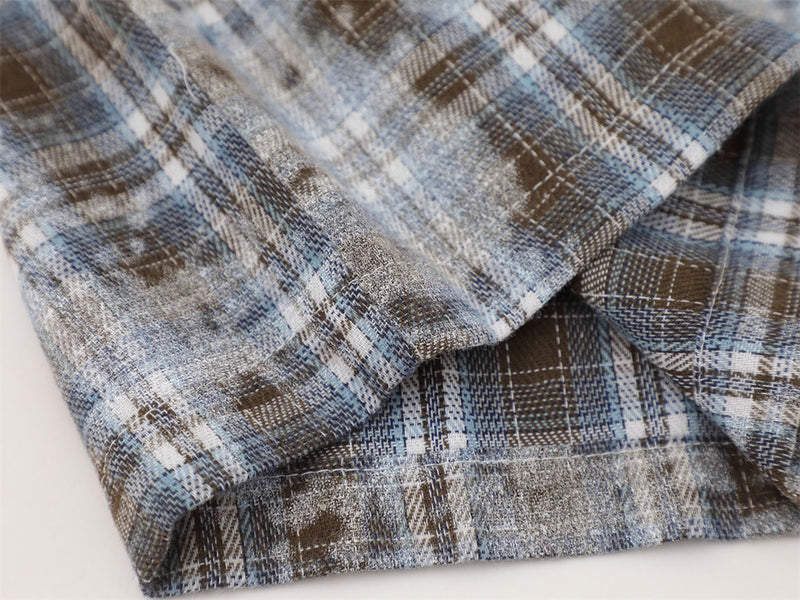 American Vintage Tie-Dye Plaid Short Sleeve Shirt with Dragon Graphic