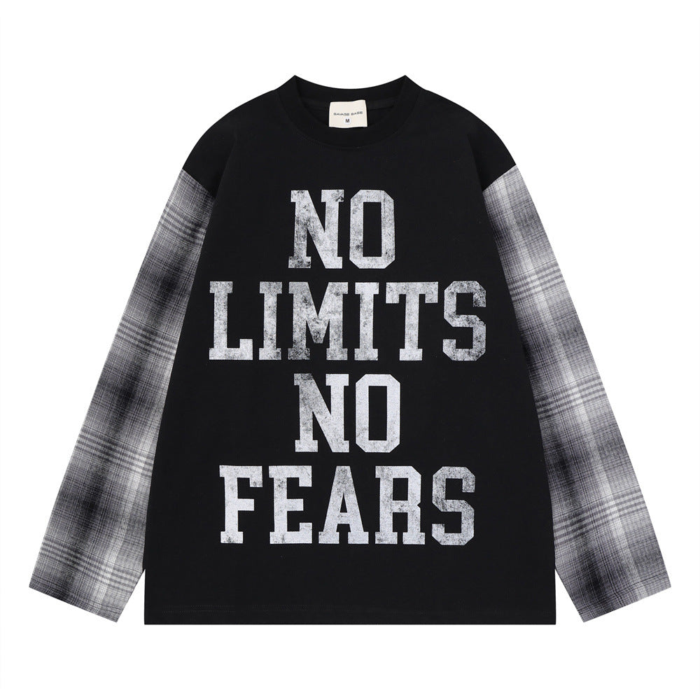 No Limits No Fears Karo-Langarmshirt – Oversized Graphic für Herren