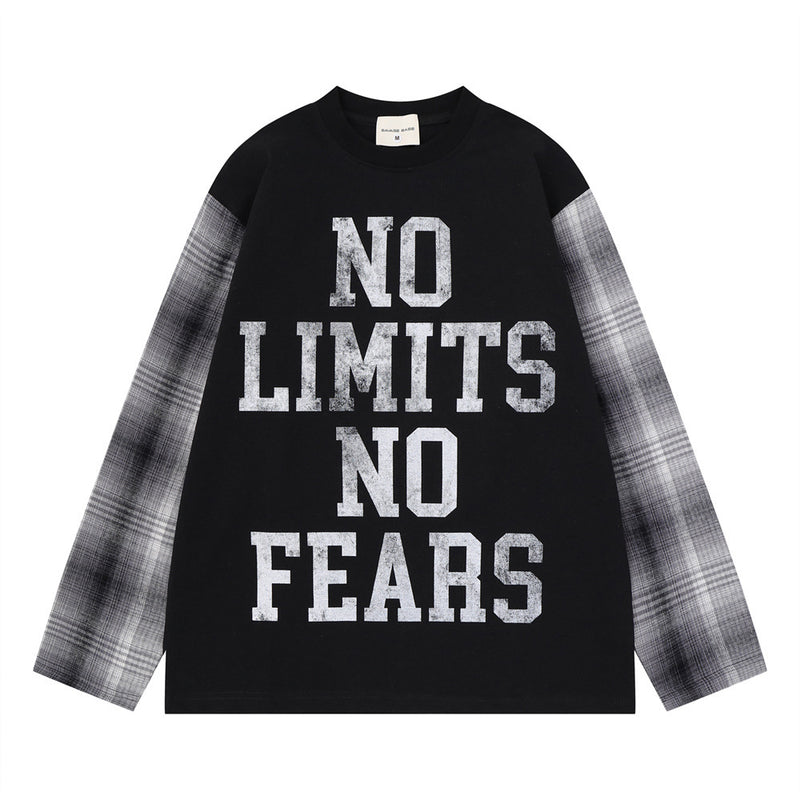 No Limits No Fears Karo-Langarmshirt – Oversized Graphic für Herren