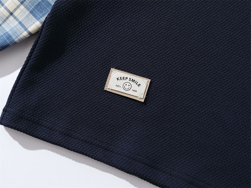 Plaid Patchwork Pullover Sweatshirt with Detachable Tie – Preppy College Style