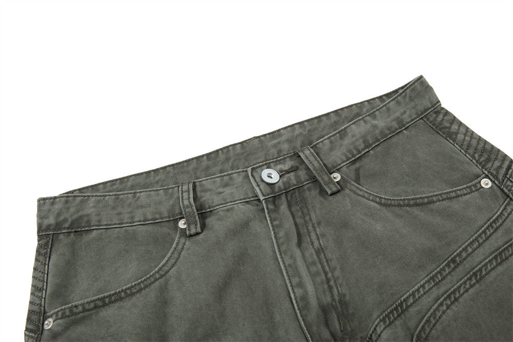 Wide-Leg Patchwork Pants – Deconstructed Arc Seam, Baggy Fit