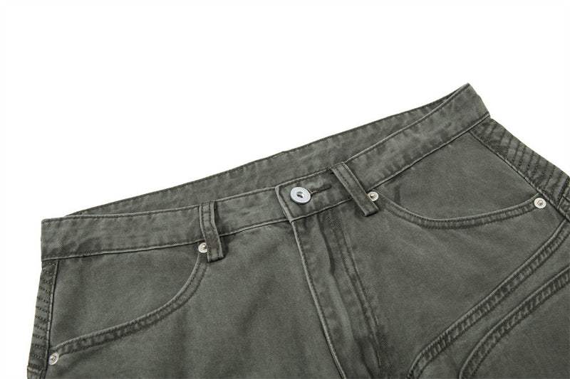 Wide-Leg Patchwork Pants – Deconstructed Arc Seam, Baggy Fit