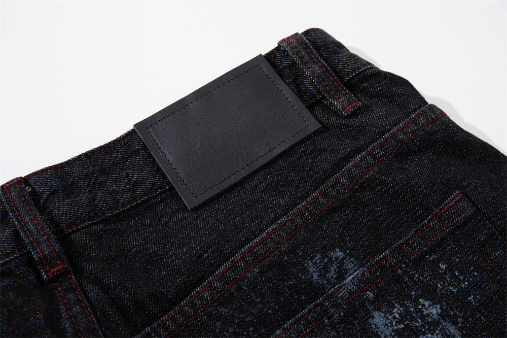 Tribal Print Baggy Jeans – Black Distressed Wide-Leg Denim