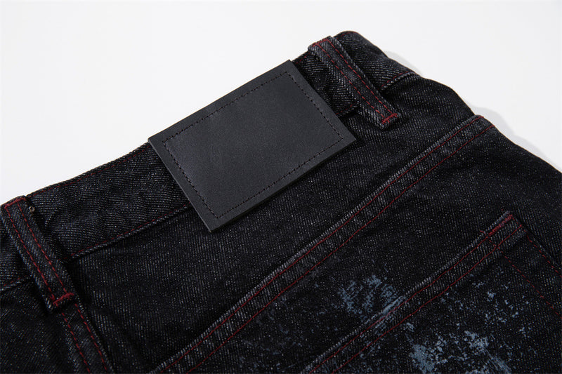 Tribal Print Baggy Jeans – Black Distressed Wide-Leg Denim