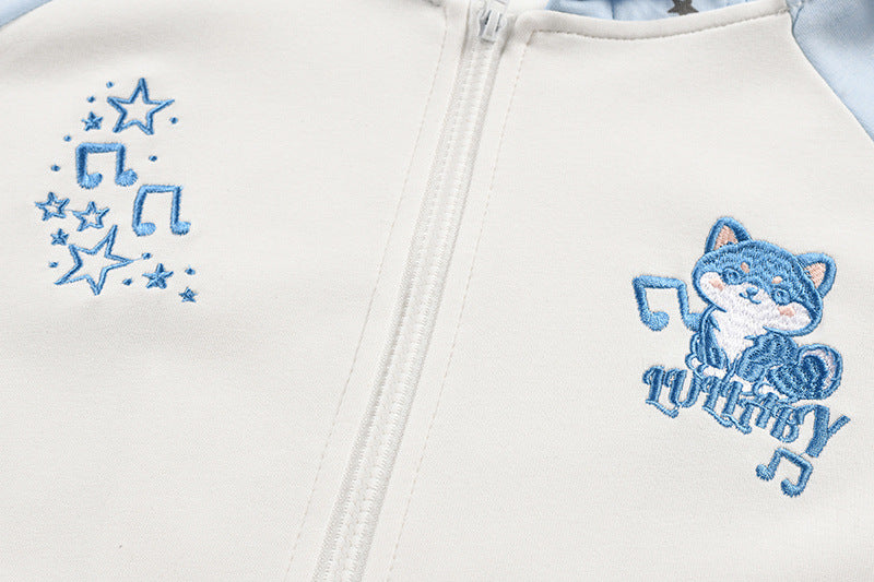 Hoodie with Cool Designs – Star Print Cartoon Cat Zip-Up Hoodie with Ear Hood
