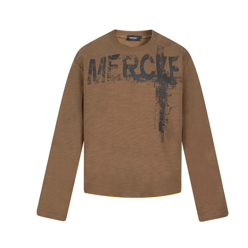Long Sleeve Graffiti Cross Print Tee – Slub Cotton Crew Neck T-Shirt