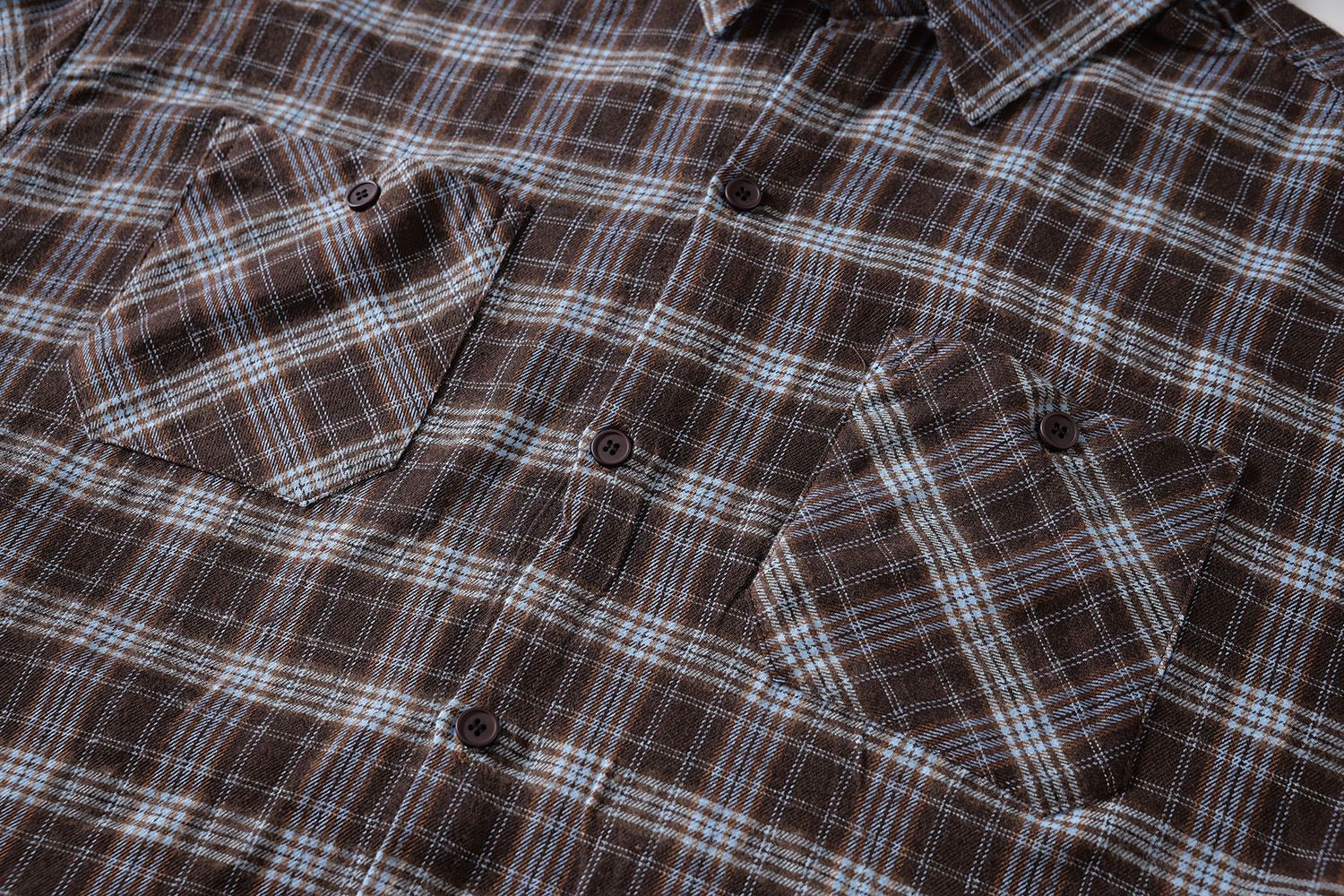 Button Up Plaid Shirt with Sleeve Embroidery – Oversized Flannel Shirt