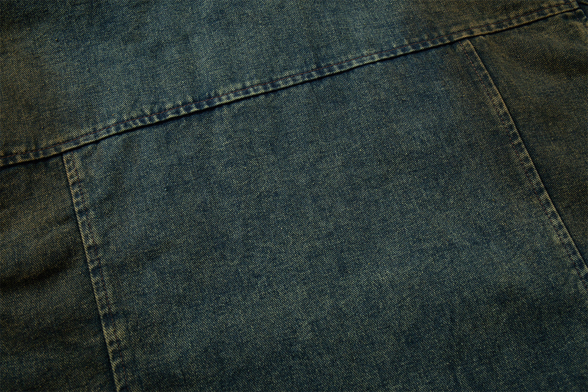 Boxy Washed Denim Hoodie Jacket with 88 Embroidered Patches