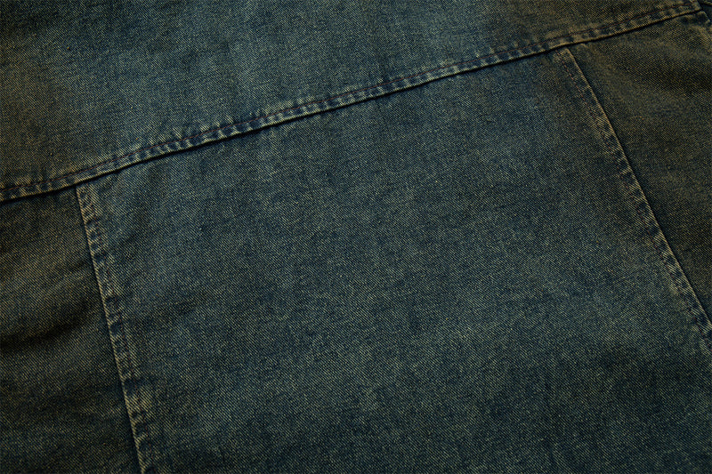 Boxy Washed Denim Hoodie Jacket with 88 Embroidered Patches