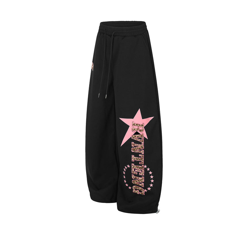 Wide-Leg Sweatpants with Star & Leopard Letter Graphic – Streetwear Joggers