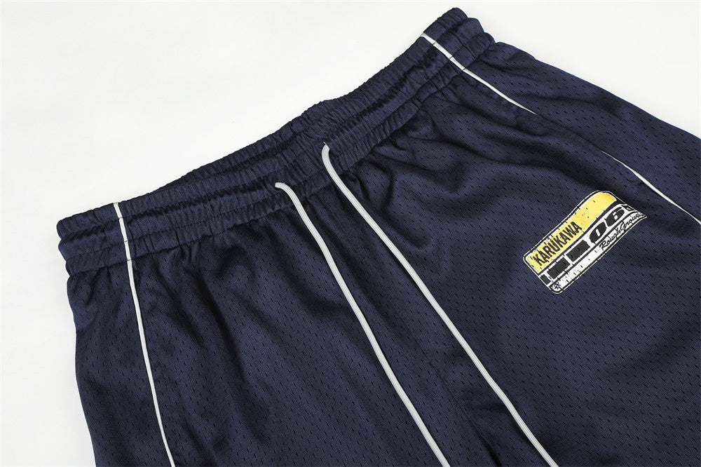 Herren-Meshhose mit weitem Bein und elastischem Bund – Script-Logo-Print, gerader Schnitt