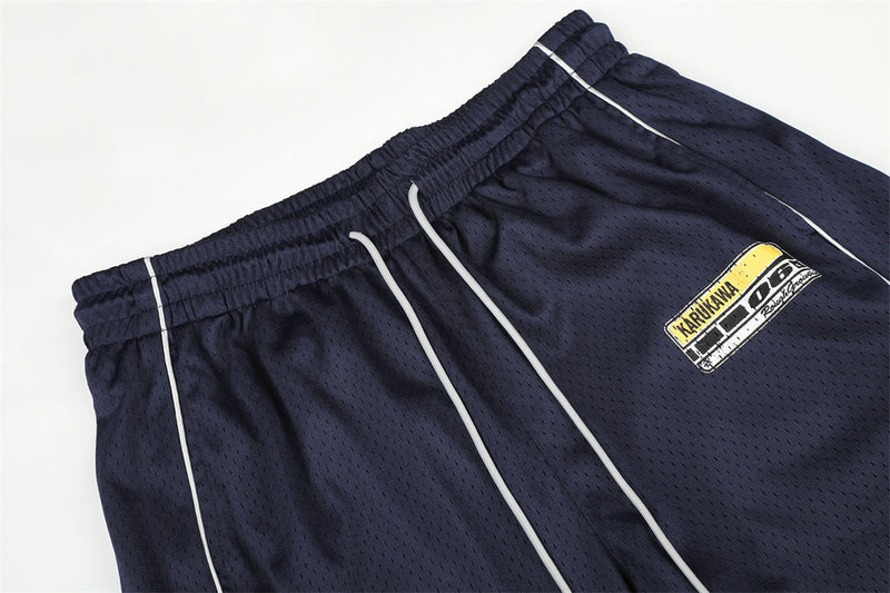 Herren-Meshhose mit weitem Bein und elastischem Bund – Script-Logo-Print, gerader Schnitt