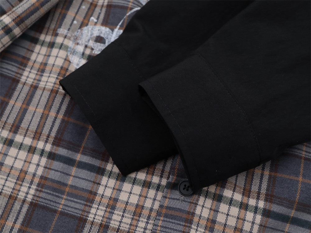 Plaid Faux Two-Piece Long Sleeve Shirt – Punk Letter Print, Relaxed Fit