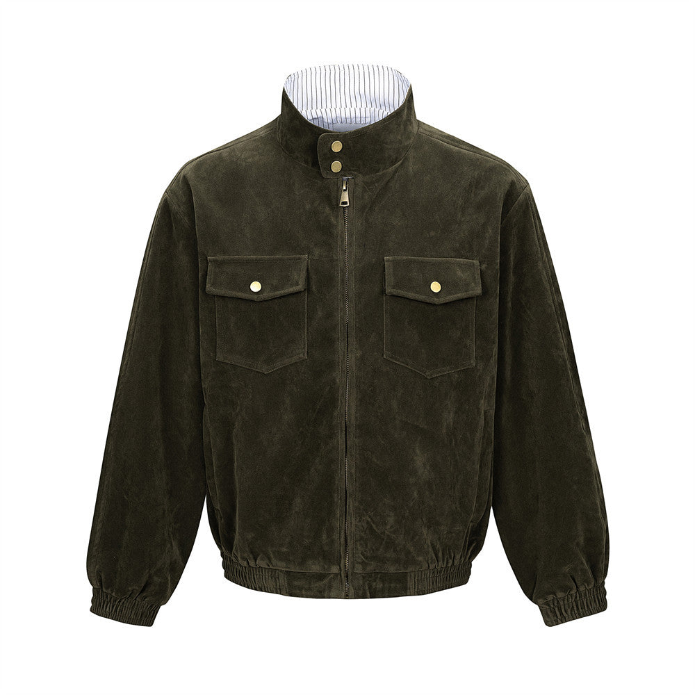 Men's Velvet Harrington Bomber Jacket – Stand Collar, Relaxed Fit