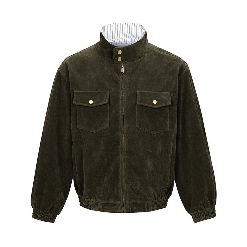 Men's Velvet Harrington Bomber Jacket – Stand Collar, Relaxed Fit