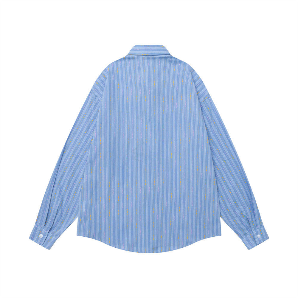 Camisa oversize de rayas con bordado de gato cartoon y detalles de lazos