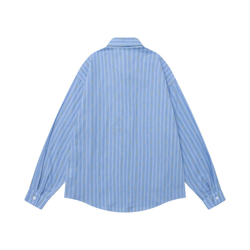 Camisa oversize de rayas con bordado de gato cartoon y detalles de lazos