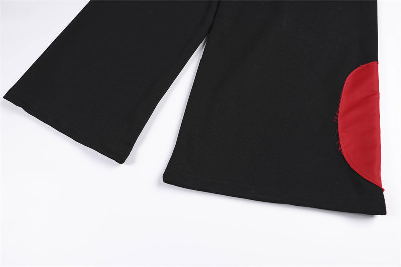 Wide-Leg Sweatpants with Camo & Script Patchwork Appliqués
