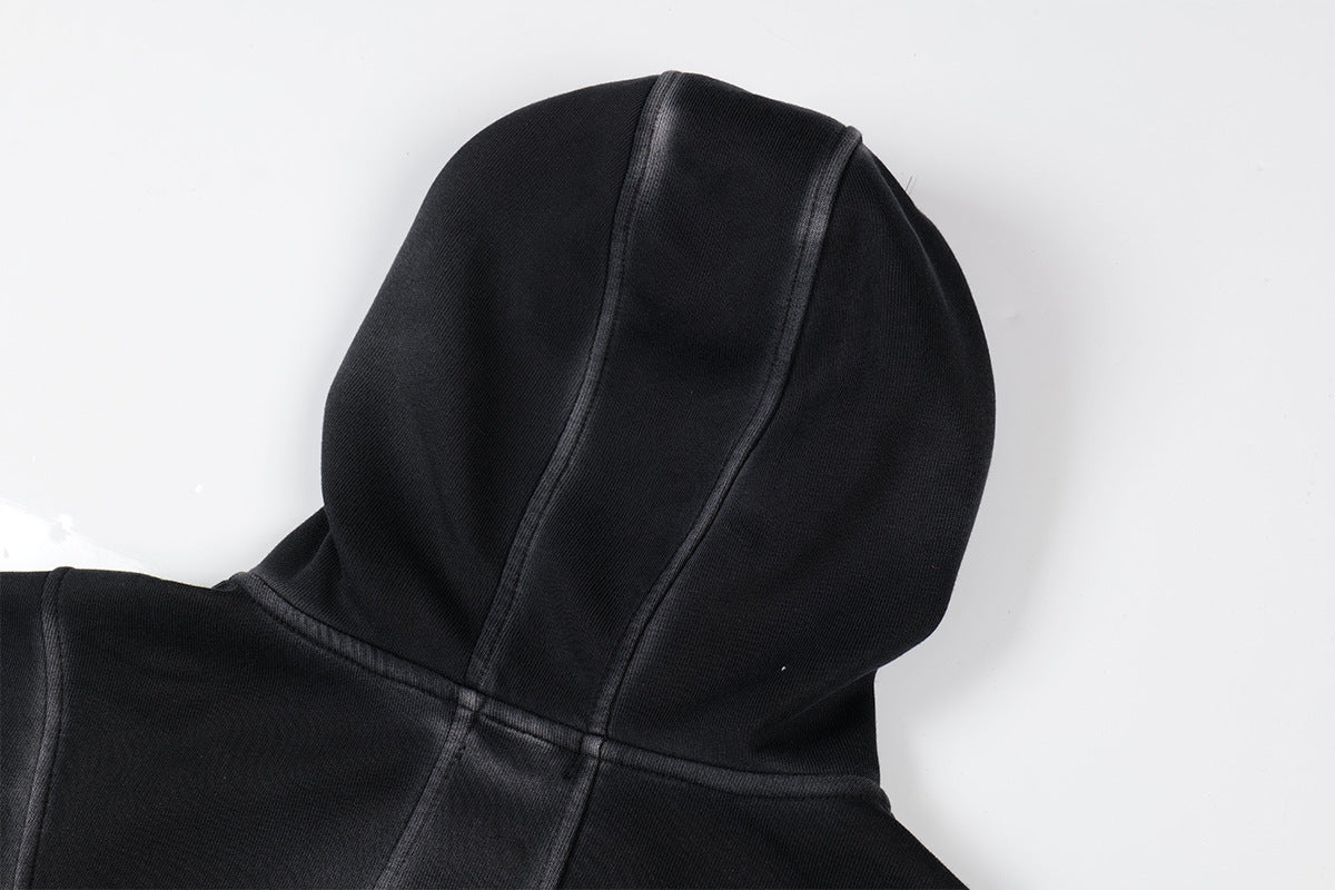 Sudadera de hombre con capucha y cremallera, paneles lavados y corte extragrande
