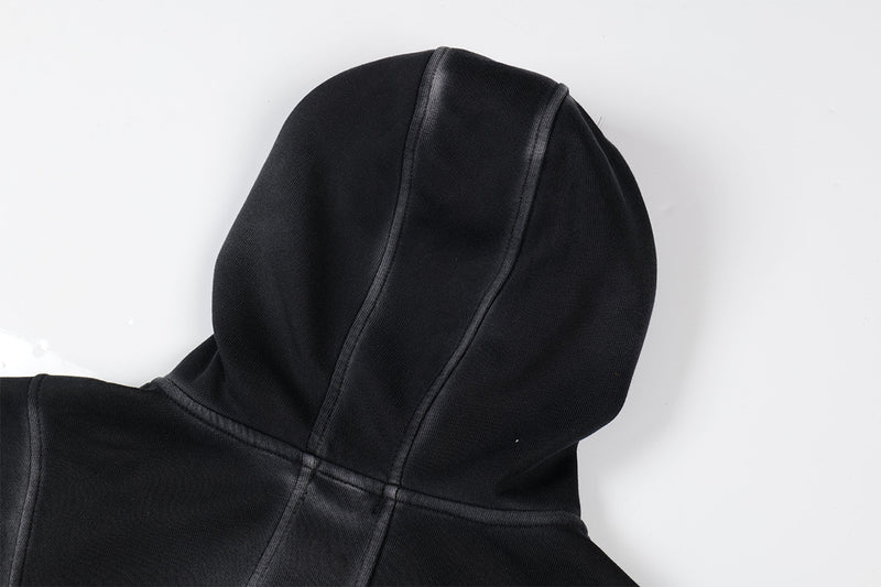 Sudadera de hombre con capucha y cremallera, paneles lavados y corte extragrande