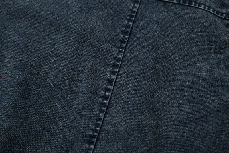 Oversized Washed Denim Jacket – Boxy Belted Hem, Acid-Wash Workwear Style