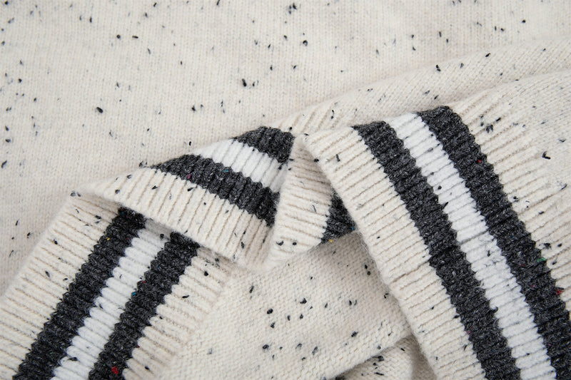 Cartoon Cat Jacquard Knit Cardigan Sweater – Varsity-Trim Button-Up