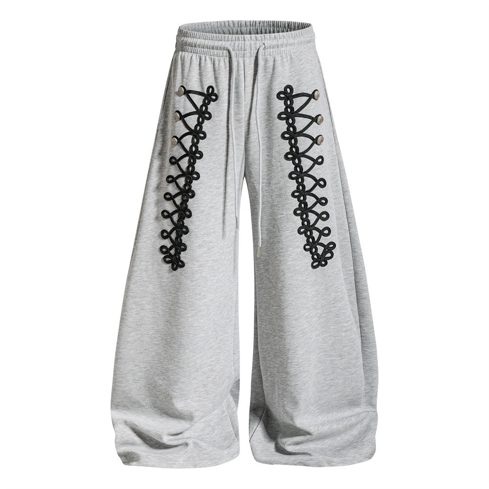 Oversized Zip-Up Hoodie Men – Rope Lace Detail Wide-Leg Sweatpants Set
