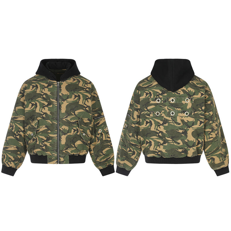 Camo Hooded Bomber Jacket – Men's Oversized Padded Flight Coat
