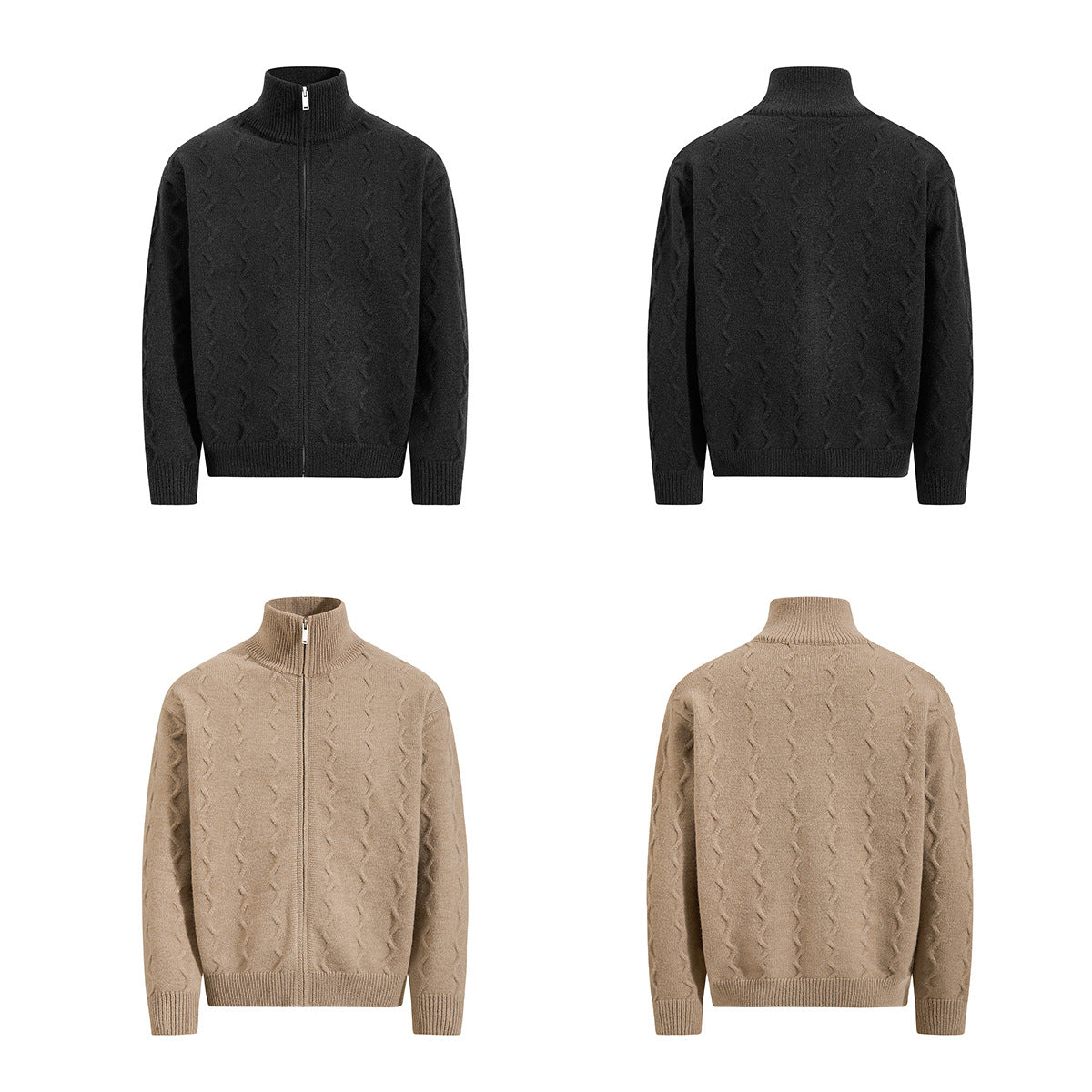 Men's Cable Knit Full-Zip Turtleneck Sweater Jacket